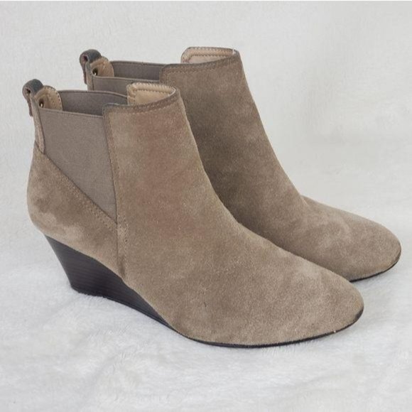 BCBGeneration Shoes - BCBG Generation Taupe Suede Leather Almond Toe Ankle Wedge Boots Size 8.5